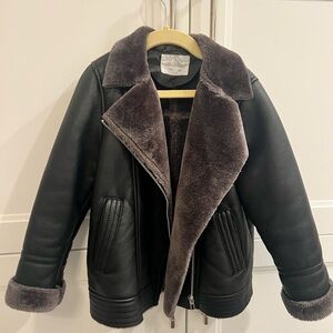 Zara Kids Black Brown Faux Leather & Fur Moto Jacket